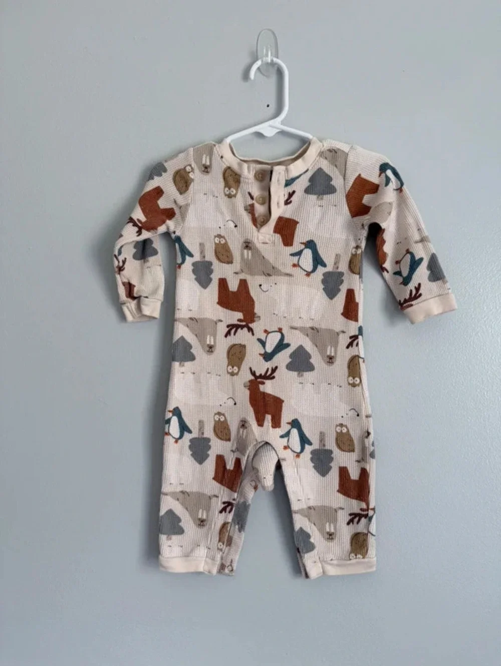 Old Navy Winter Animals Waffle Knit Romper 6-12M